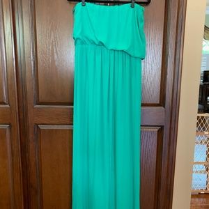 Express Green Asymmetrical Strapless Maxi - image 1